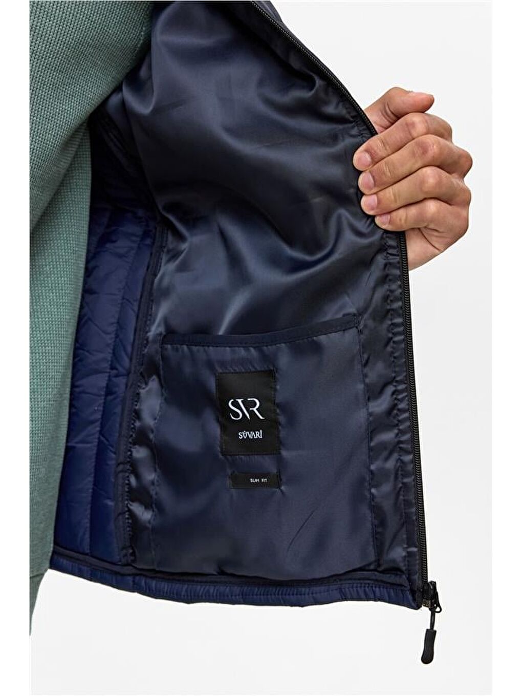 Lacivert Slim Kapitone Şişme Mont-8