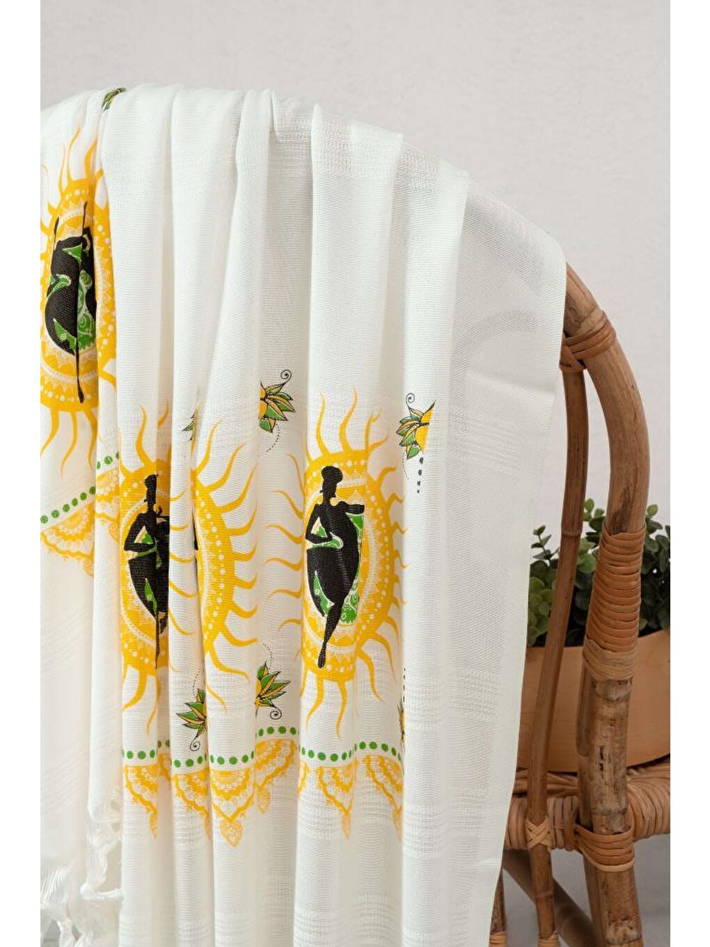 Sarı Bambu Baskılı Peştemal Banyo Havlusu-1