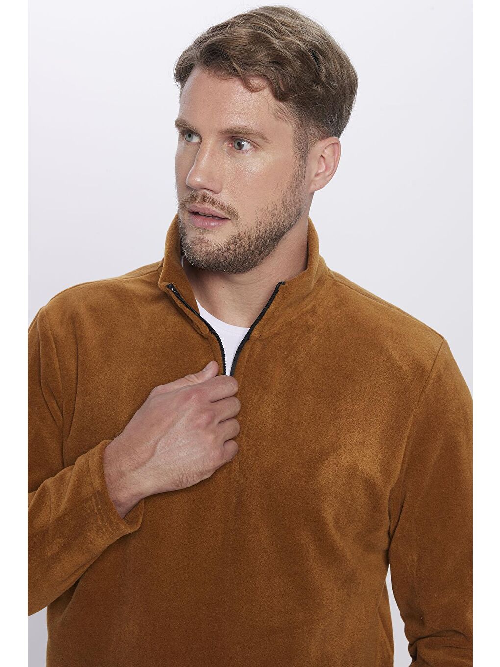 Kahverengi Unisex Standart Fit  Tüylenme Yapmayan Soğuk Geçirmez Kiremit Renk Polar Sweatshirt