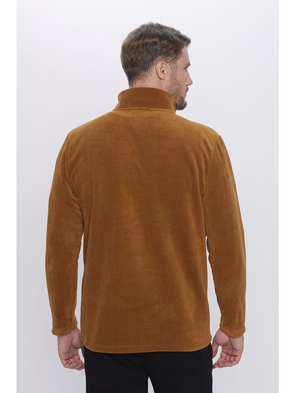 Kahverengi Unisex Standart Fit  Tüylenme Yapmayan Soğuk Geçirmez Kiremit Renk Polar Sweatshirt-4