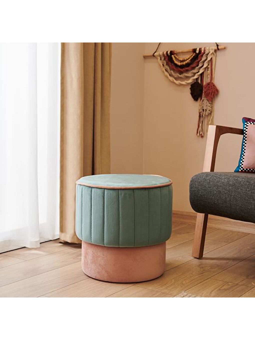 Rose Puf - Turkuaz / Pembe