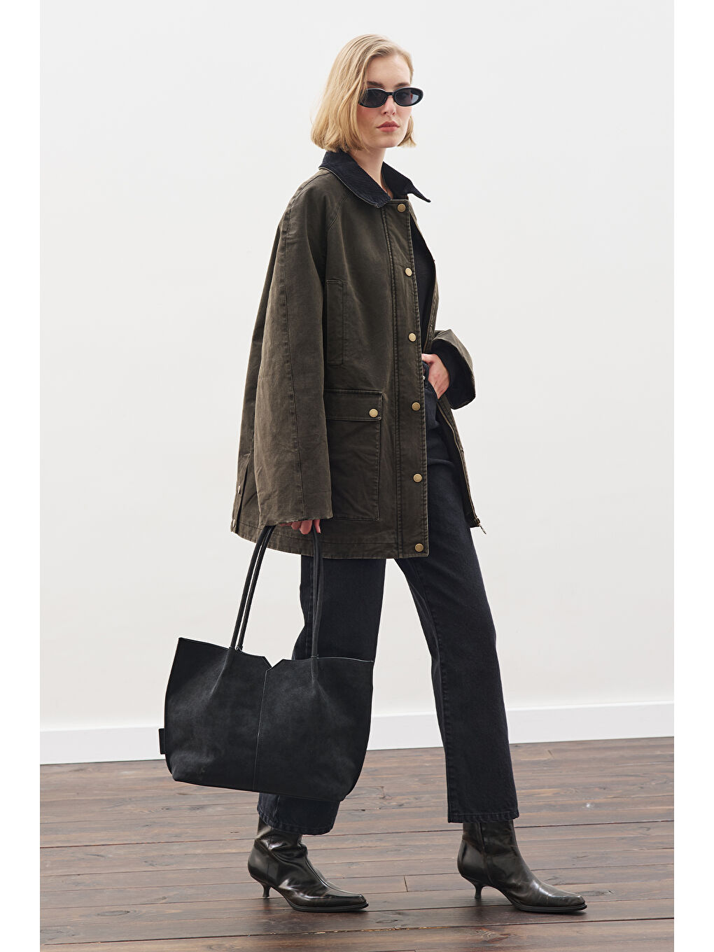 Oversıze Kontrast Yakalı Parka Boz Gri-1