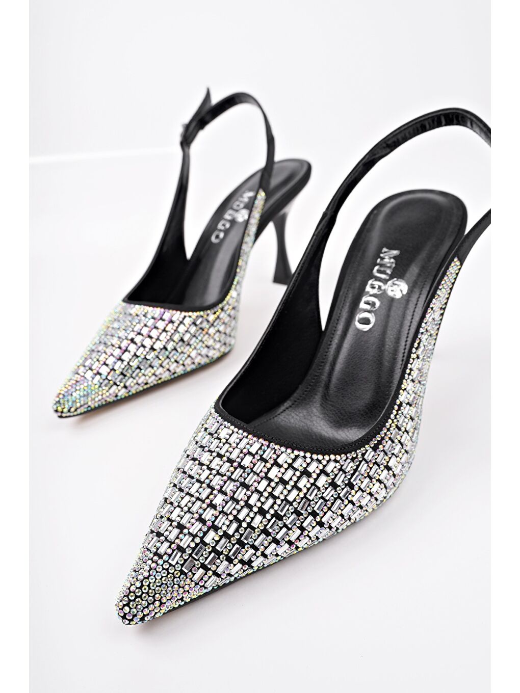 Siyah JEWELLERY Kadın Sivri Burun Arkası Açık Günlük Klasik Topuklu Abiye Ayakkabı-1