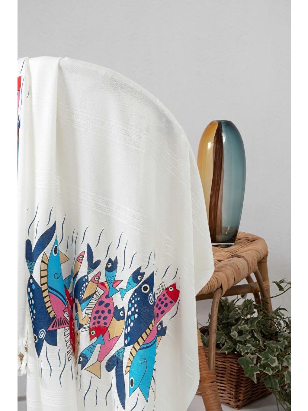 Turkuaz Bambu Baskılı Peştemal Banyo Havlusu-1