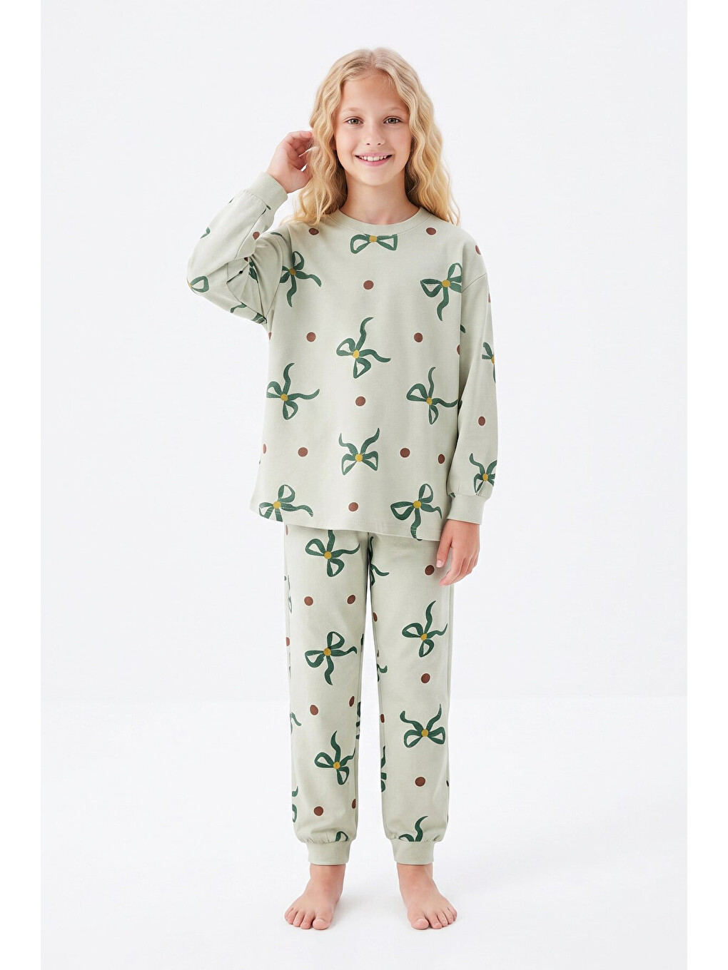 Turkuaz Kız Çocuk %100 Pamuk Ve Baskılı Pijama Takımı 3-13 Yaş 12738ıs-1