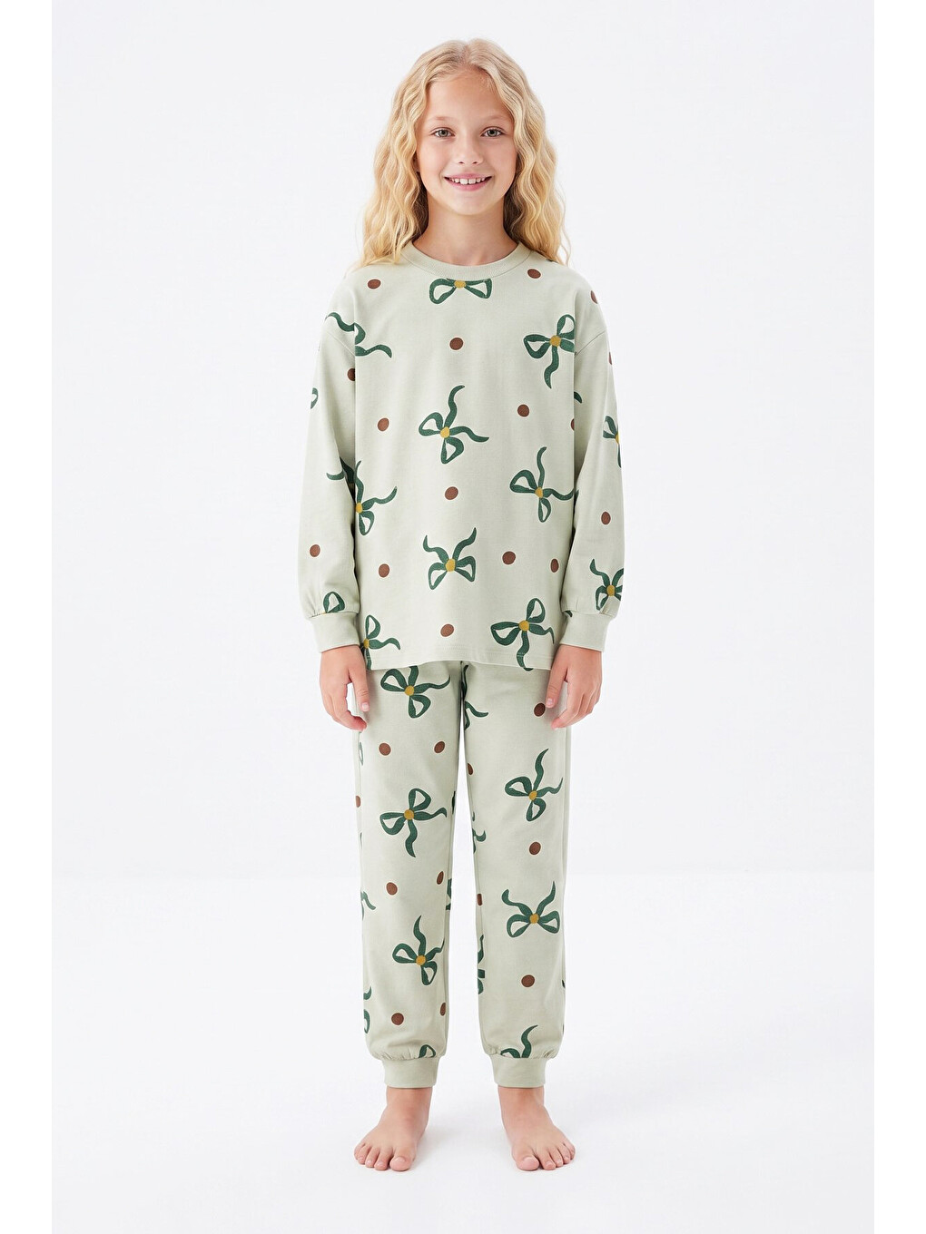 Turkuaz Kız Çocuk %100 Pamuk Ve Baskılı Pijama Takımı 3-13 Yaş 12738ıs-2