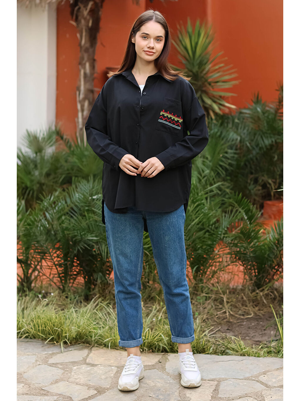 Cep Nakışlı Gömlek Siyah - 13248-1