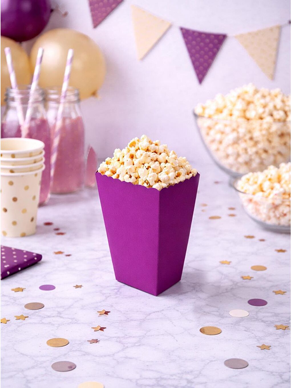 Patlamış Mısır Kutusu Popcorn Kutusu Mor 8'li