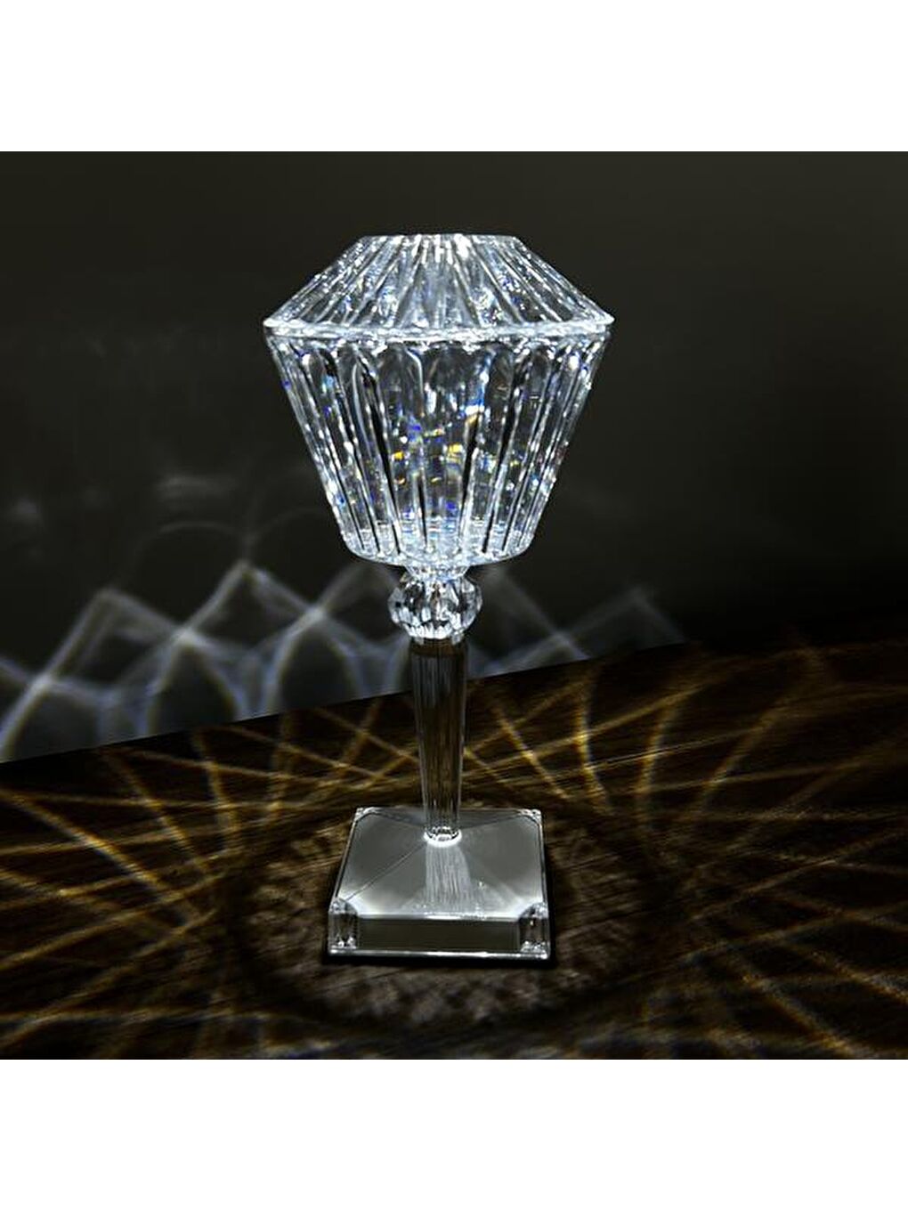 Renksiz Rose Diamond Şarjlı Kristal Led Masa Lambası - Şeffaf - 28,5 cm-1