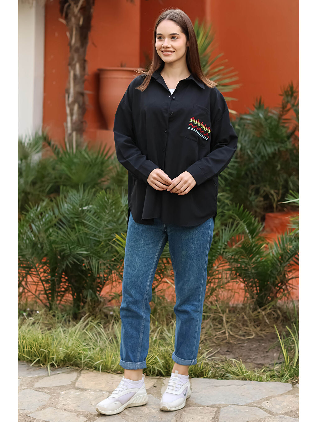 Cep Nakışlı Gömlek Siyah - 13248-2