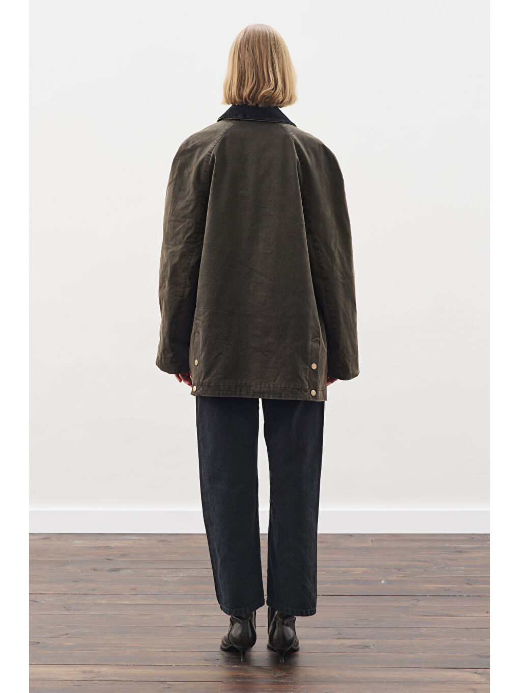 Oversıze Kontrast Yakalı Parka Boz Gri-5