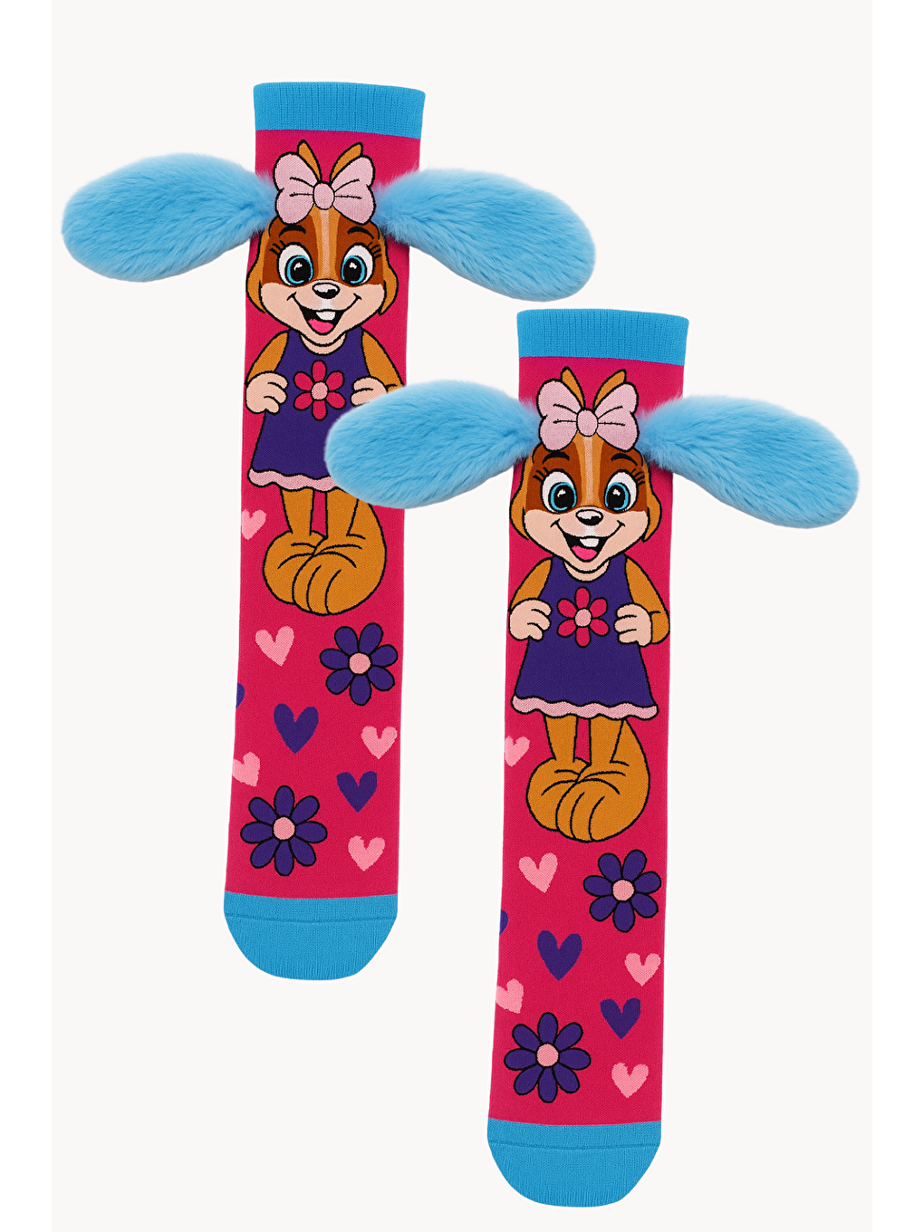 Karışık Kız Çocuk Kulak Aksesuarlı Köpek Desenli Dizüstü Çorap
