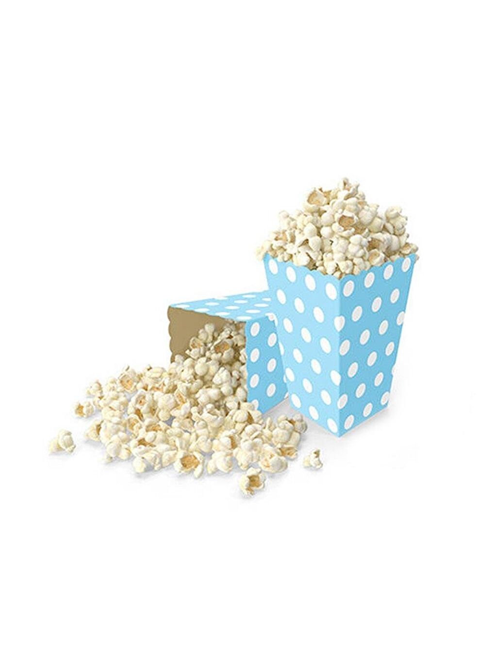 Puantiyeli Patlamış Mısır Kutusu Popcorn Kutusu Mavi 8'li-1