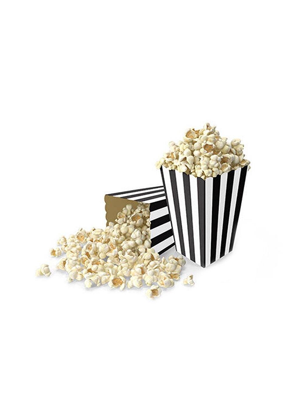 Çizgili Patlamış Mısır Kutusu Popcorn Kutusu Siyah 8'li-1