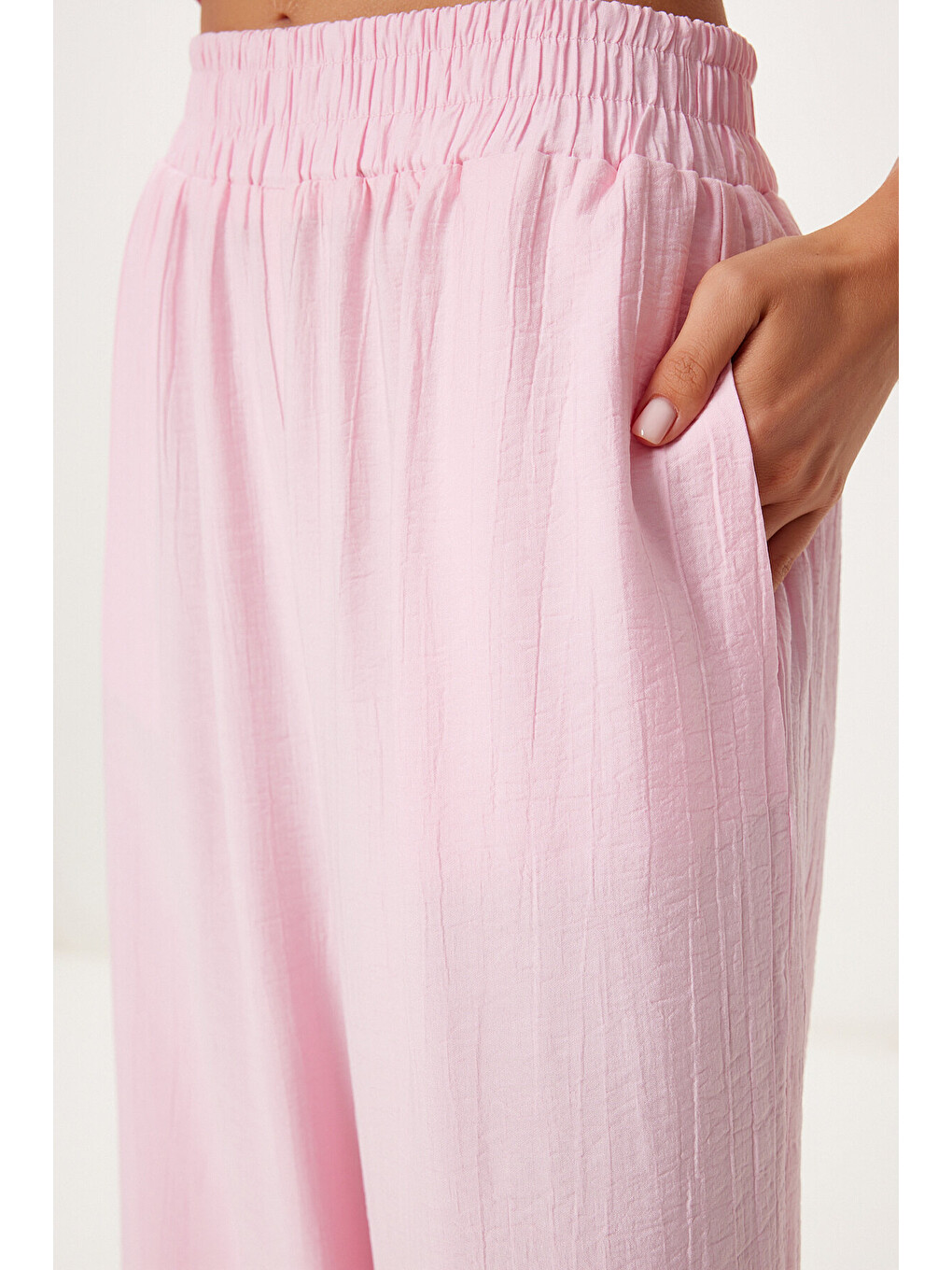 Pembe Bağlama Detaylı Bluz Pantolon Takım ŞEKER PEMBE LRV0104-4