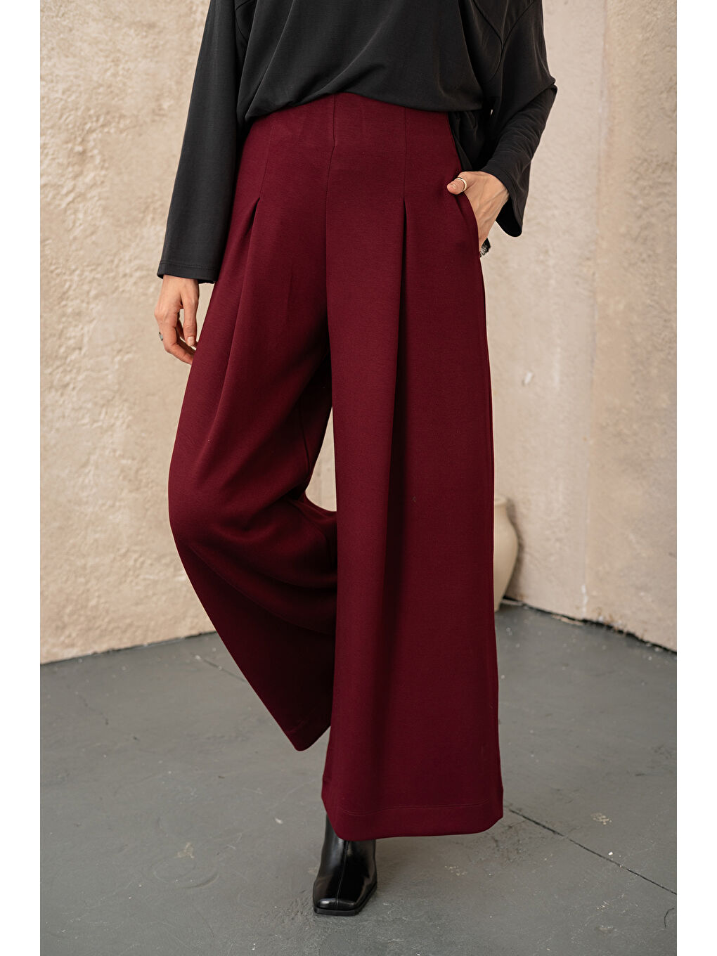 Kadın Pile Detay Pantolon Bordo