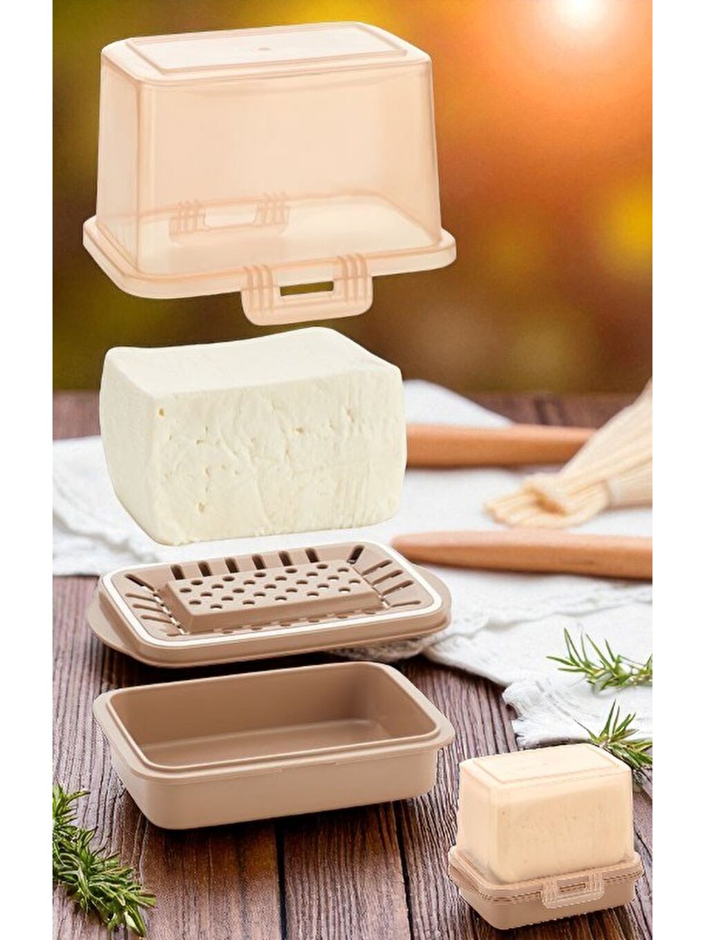 Gri Vp-074 Ecem Su Bölmeli Peynir Saklama Tazeleme Kabı Bakır