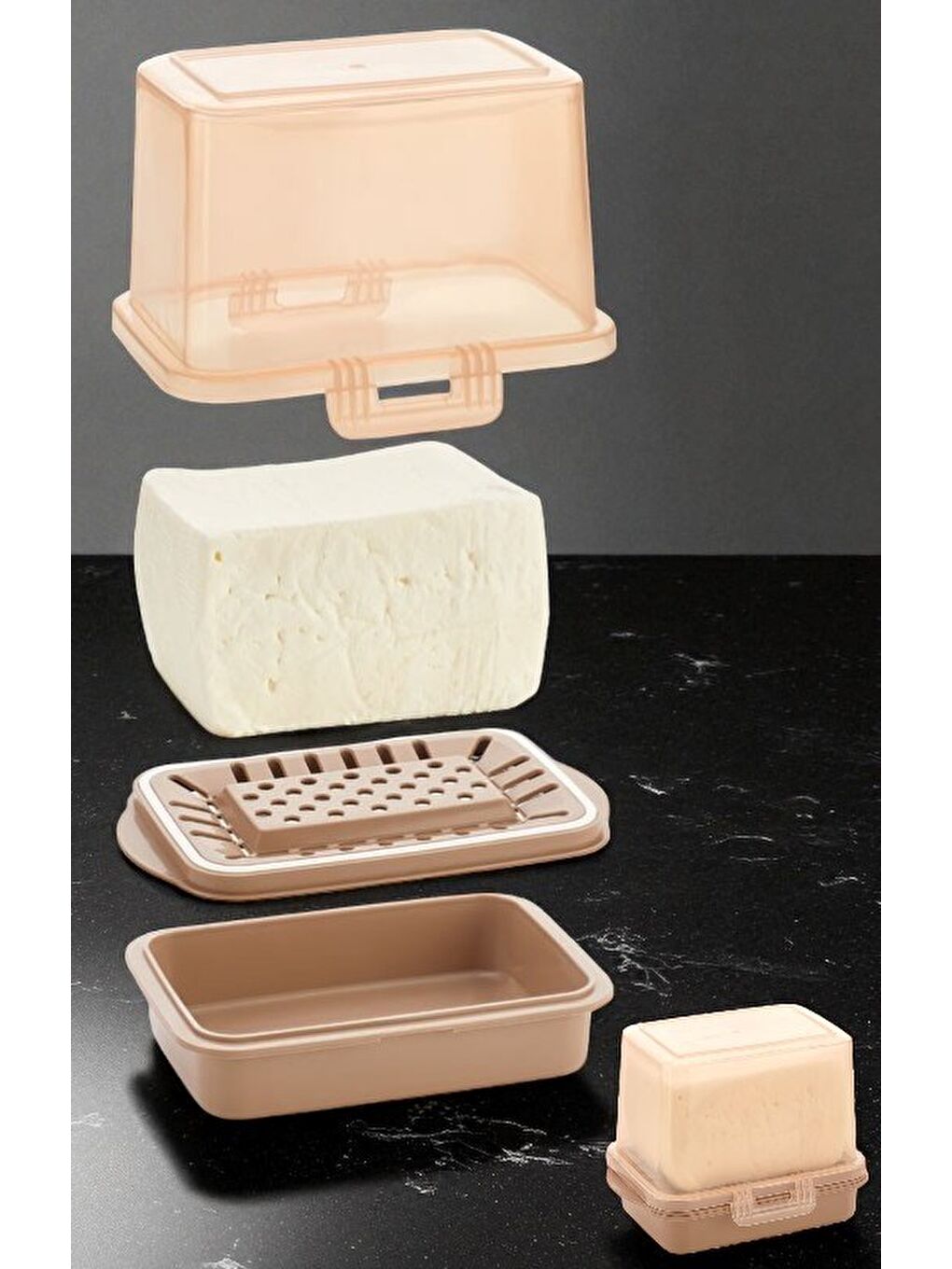 Gri Vp-074 Ecem Su Bölmeli Peynir Saklama Tazeleme Kabı Bakır-2