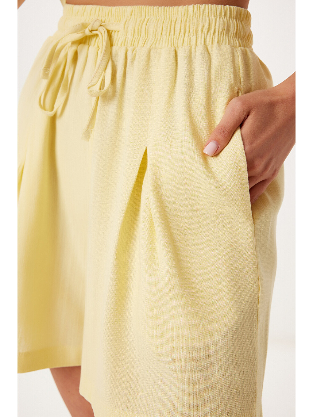 Sarı Keten Bluz Şort Takım SARI LMC0061-4