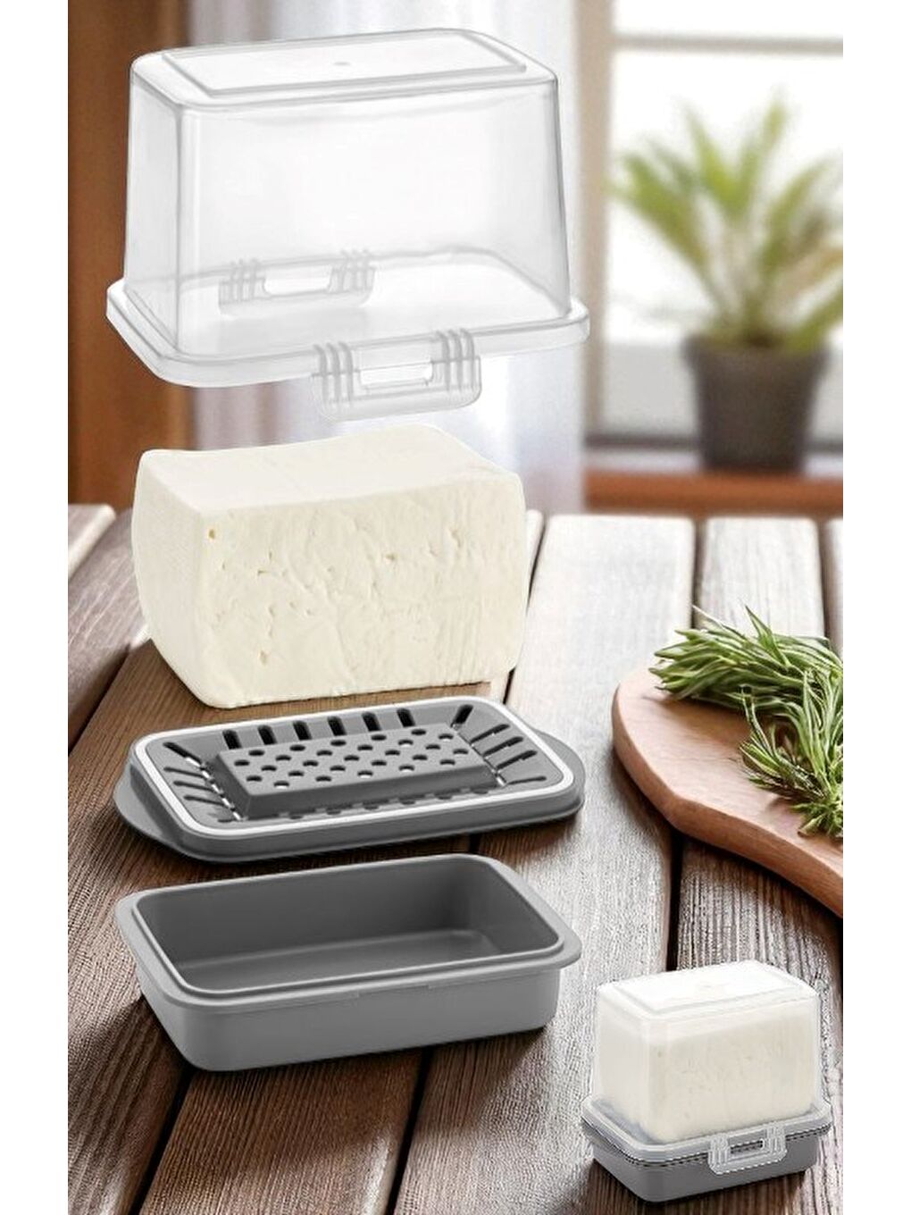 Gri Vp-073 Ecem Su Bölmeli Peynir Saklama Tazeleme Kabı Füme