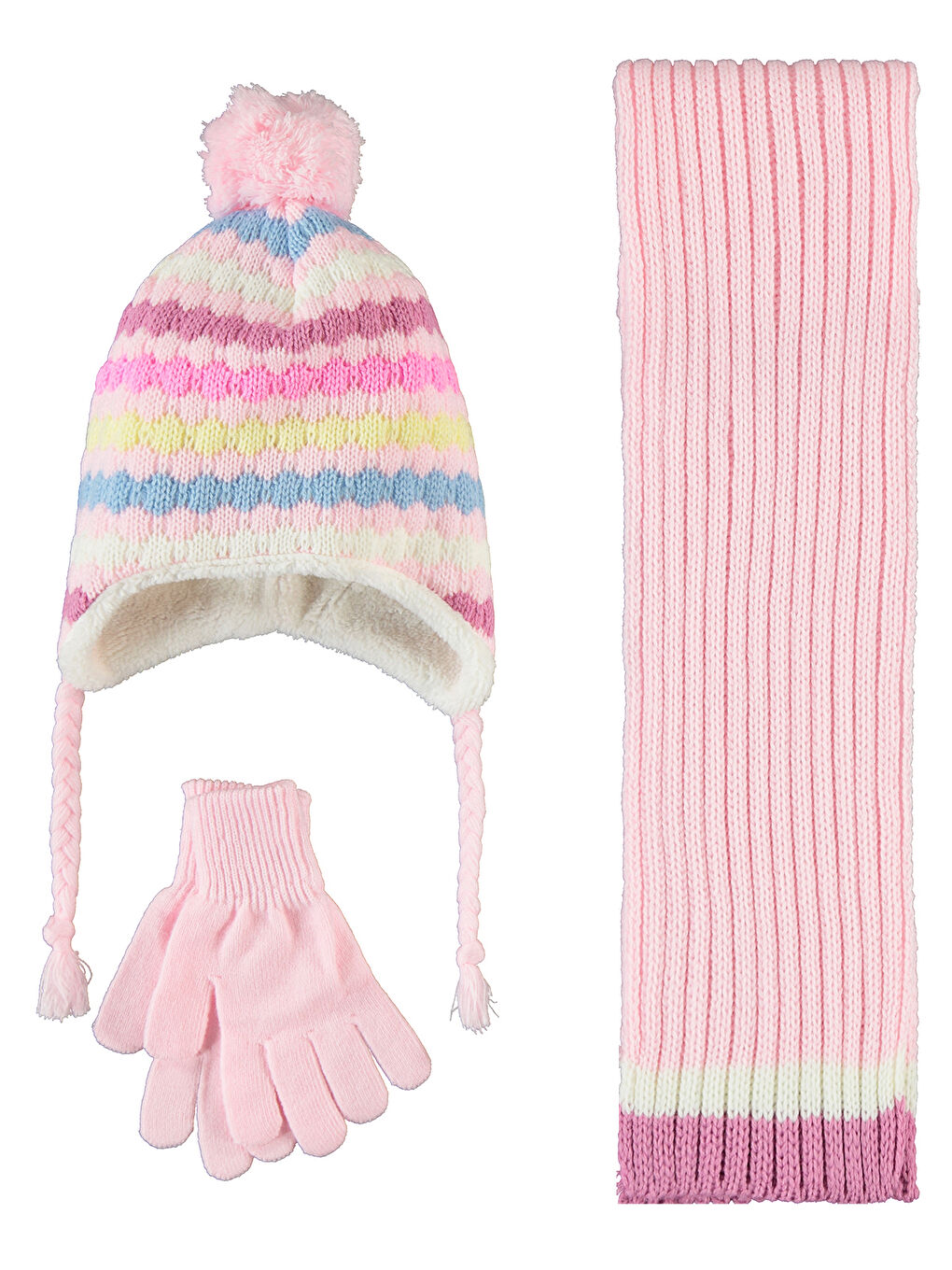 Girls Kız Çocuk Atkı Bere Eldiven Set 2-5 Yaş Pembe