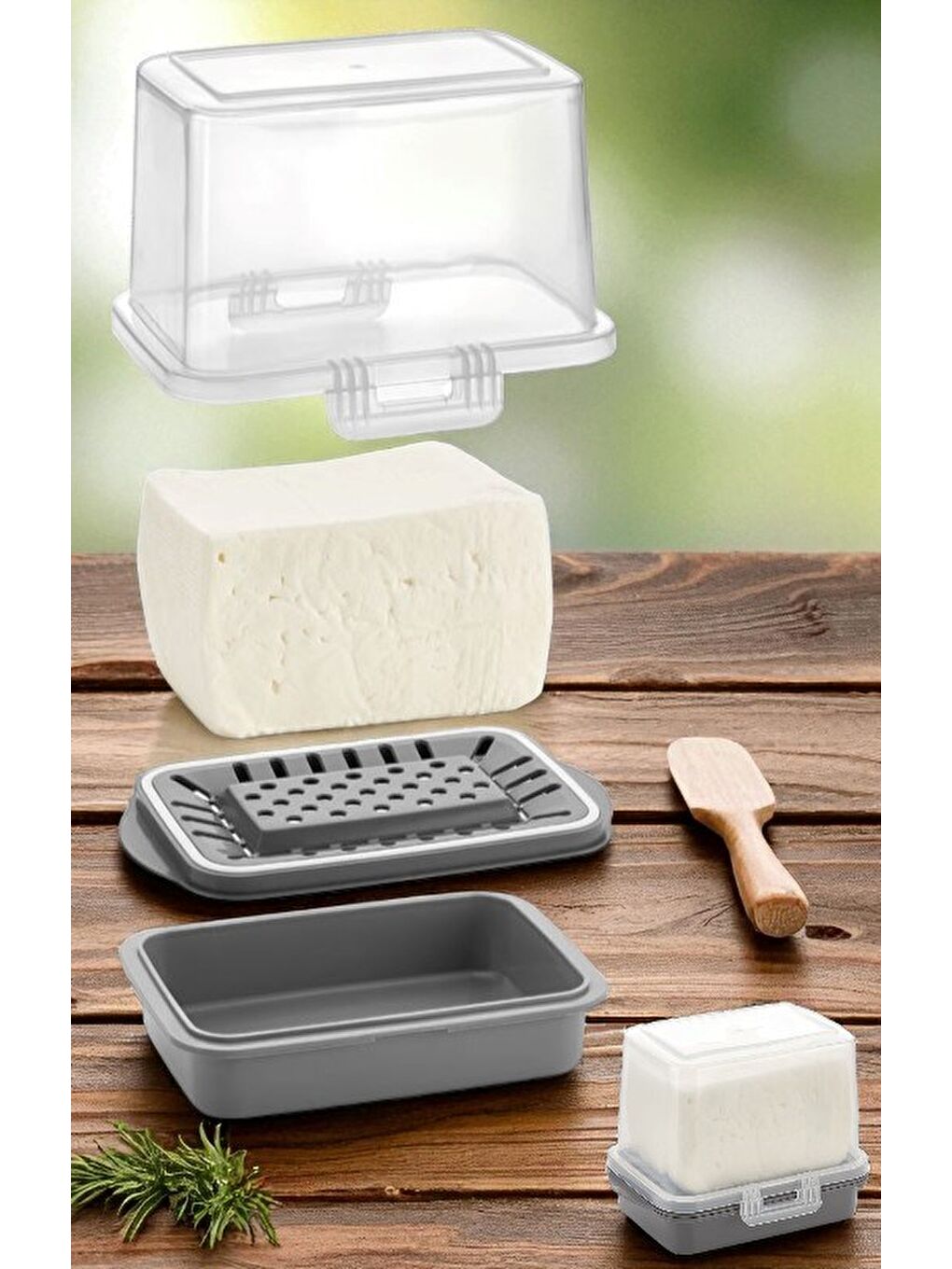 Gri Vp-073 Ecem Su Bölmeli Peynir Saklama Tazeleme Kabı Füme-2