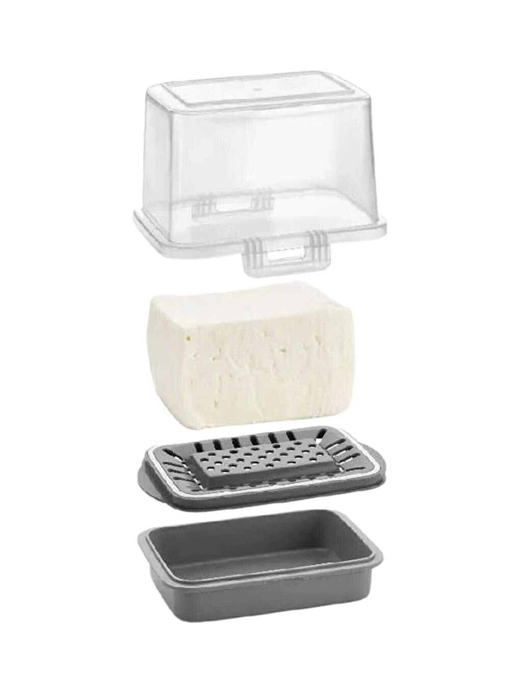 Gri Vp-073 Ecem Su Bölmeli Peynir Saklama Tazeleme Kabı Füme-3