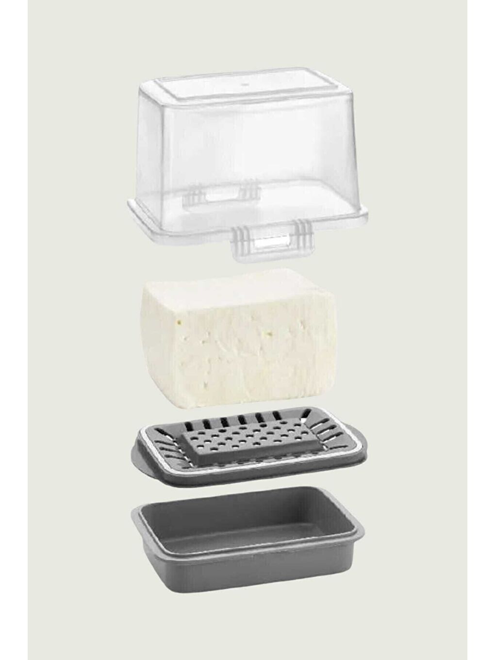 Gri Vp-073 Ecem Su Bölmeli Peynir Saklama Tazeleme Kabı Füme-4