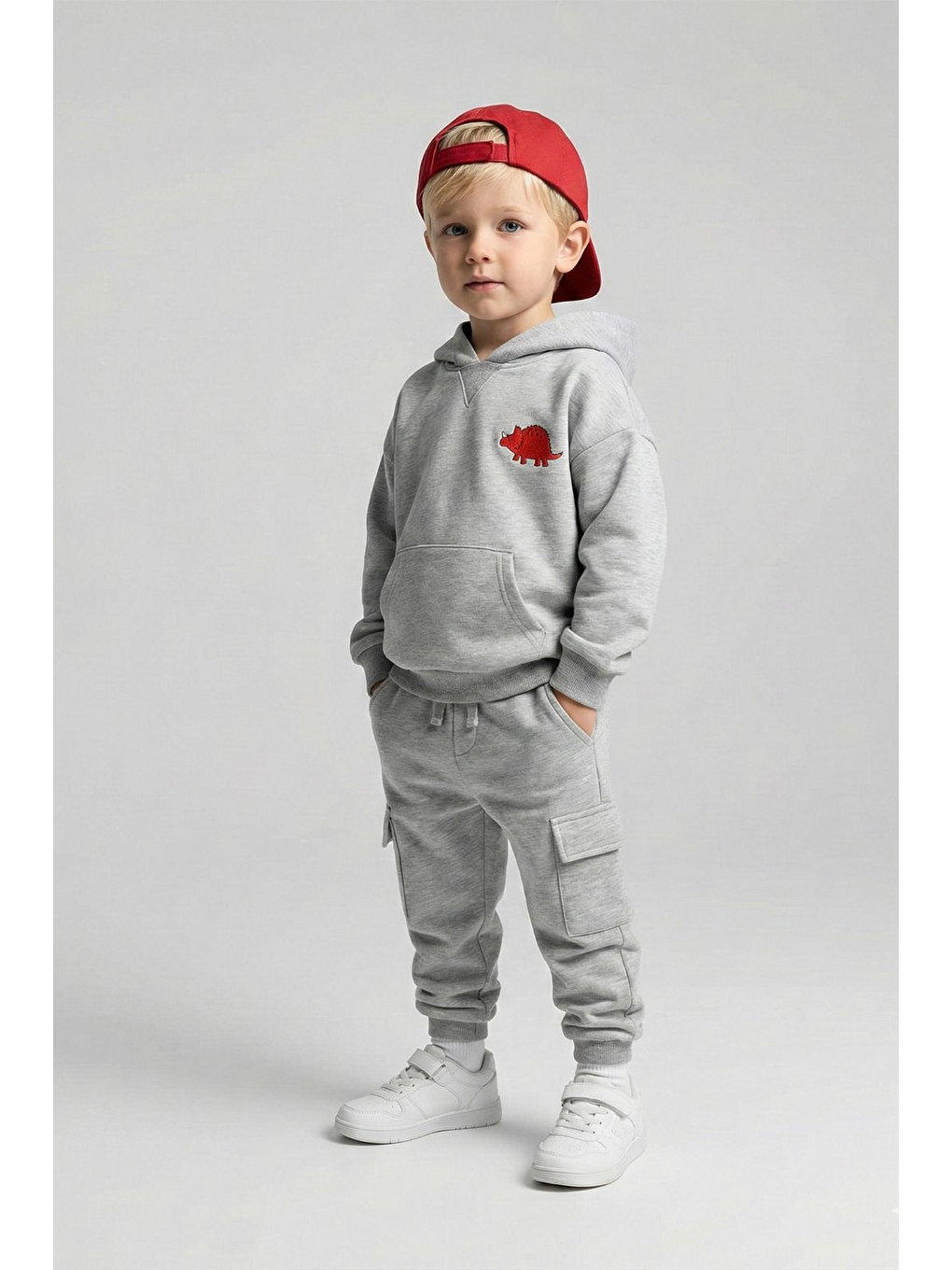 Erkek Çocuk %100 Pamuk Dinozor Baskı Gri Alt Üst Takım (3-4 Yaş 8-9 Yaş)