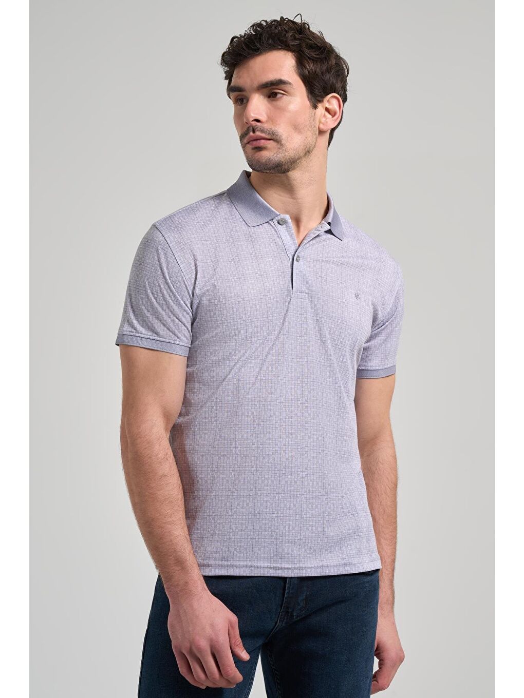 İMZA Gri Kısa Kol Baskılı Pike Polo Yaka Cepsiz Esnek Casual Slim Fit Tişört 1011250150