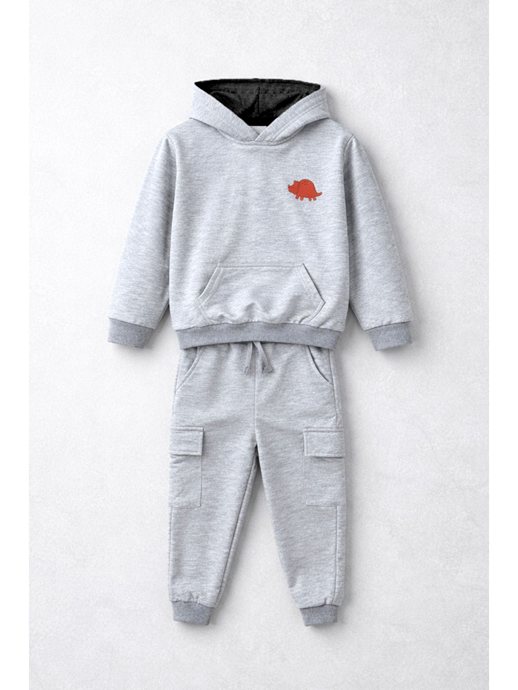 Erkek Çocuk %100 Pamuk Dinozor Baskı Gri Alt Üst Takım (3-4 Yaş 8-9 Yaş)-2