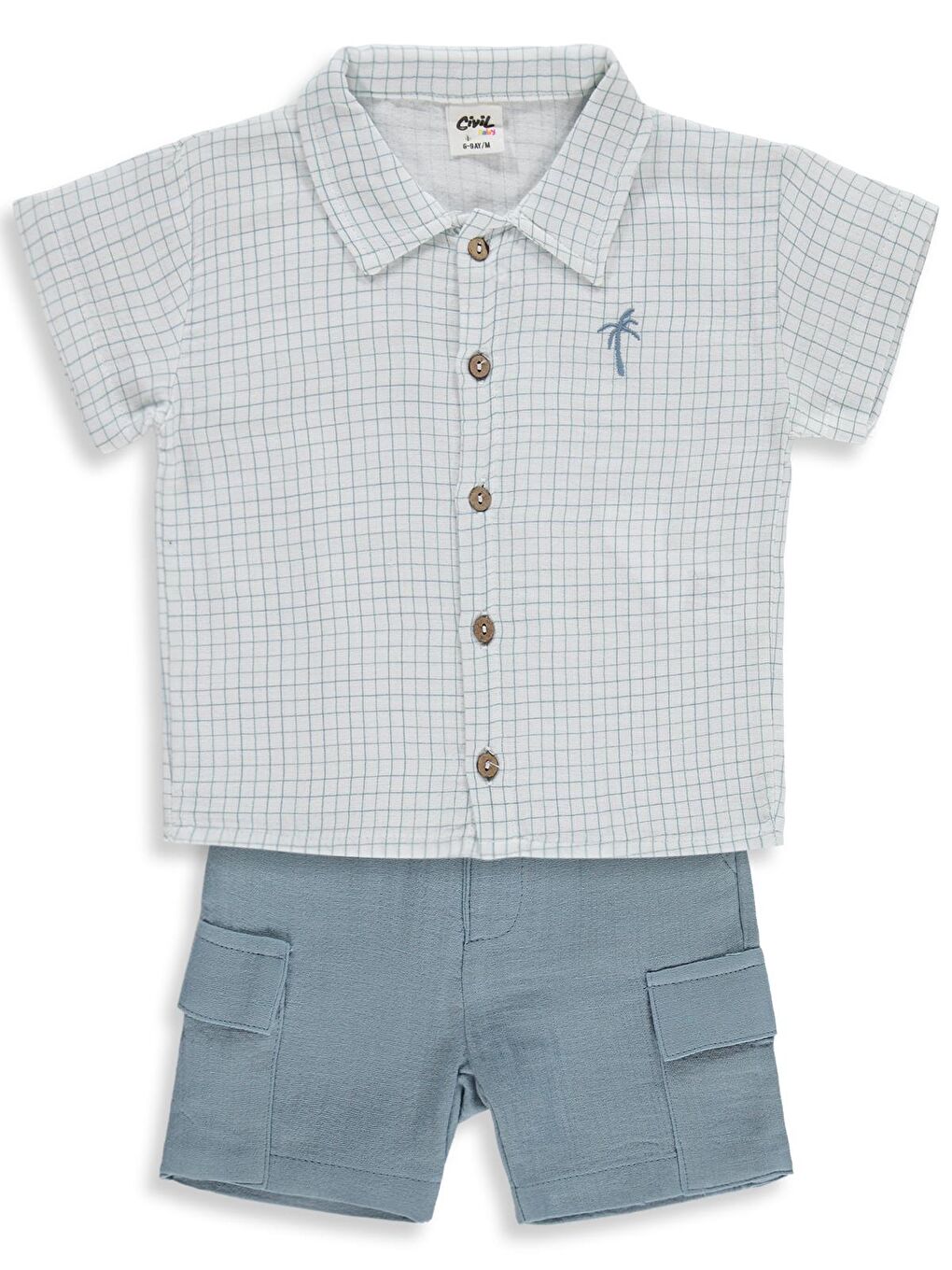 Baby Erkek Bebek Müslin Kareli 6-18 Ay Takım - Ekru 12-18 Ay