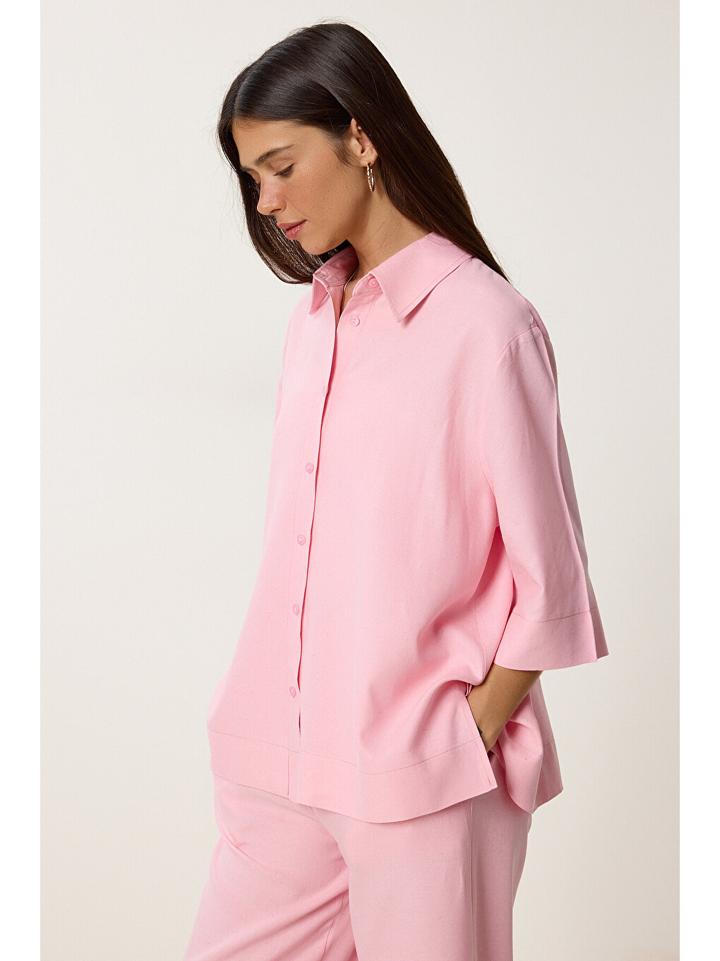 Pembe Keten Gömlek Pantolon Takım PEMBE LDP0058-2