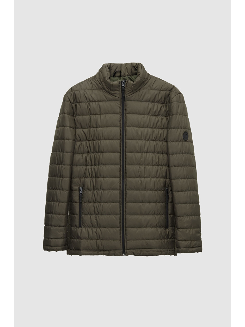 Slim Fit Haki Rüzgar Geçirmez Elyaf Dolgulu Şişme Mont-4