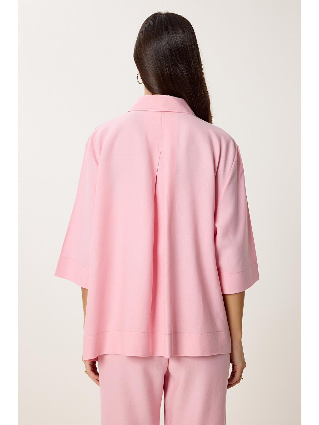 Pembe Keten Gömlek Pantolon Takım PEMBE LDP0058-4