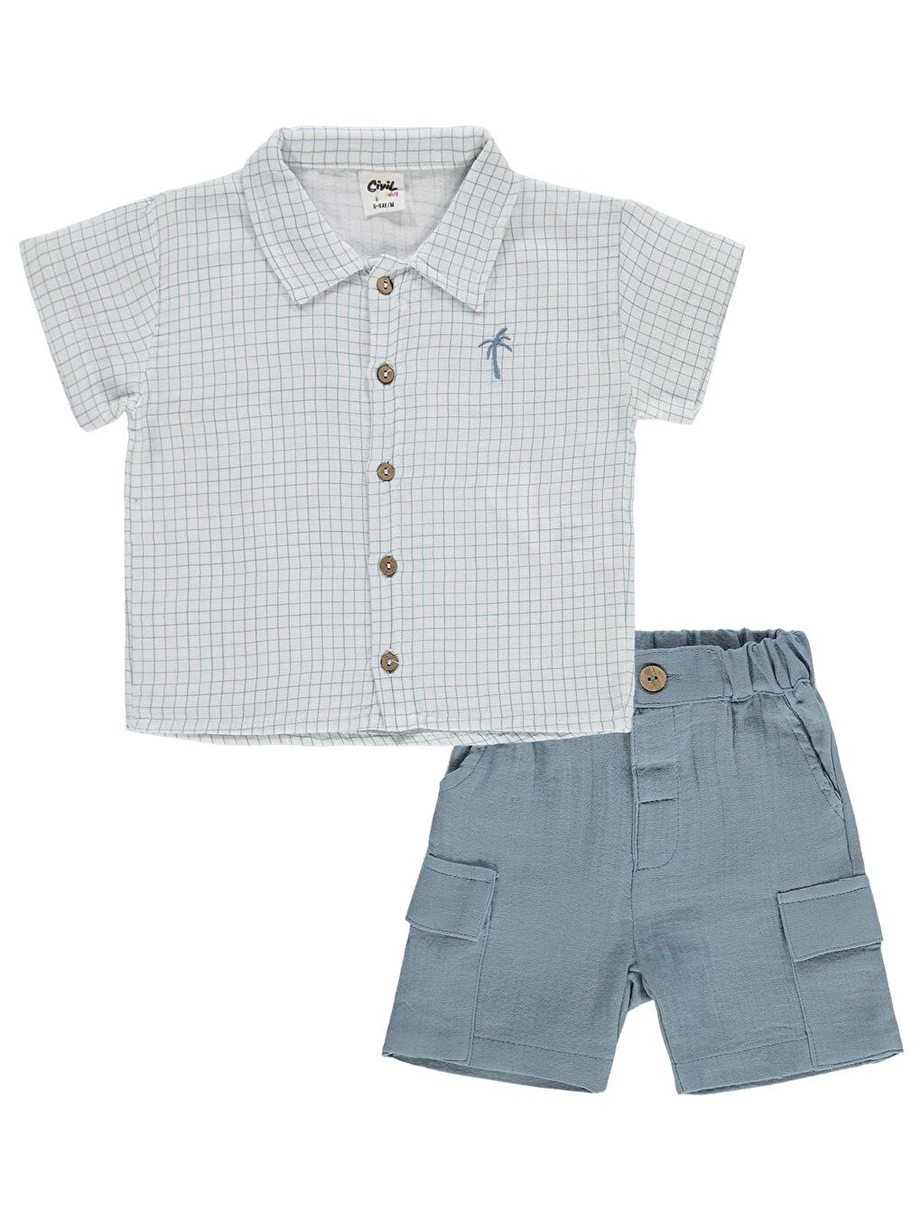 Baby Erkek Bebek Müslin Kareli 6-18 Ay Takım - Ekru 12-18 Ay-1