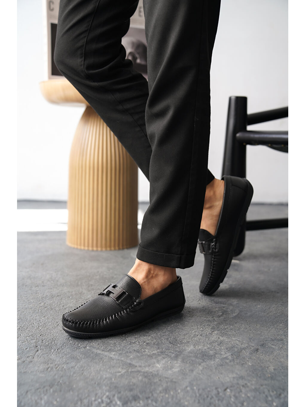 Siyah Hiktor Günlük Ortopedik Klasik Erkek Casual Loafer Ayakkabı-3