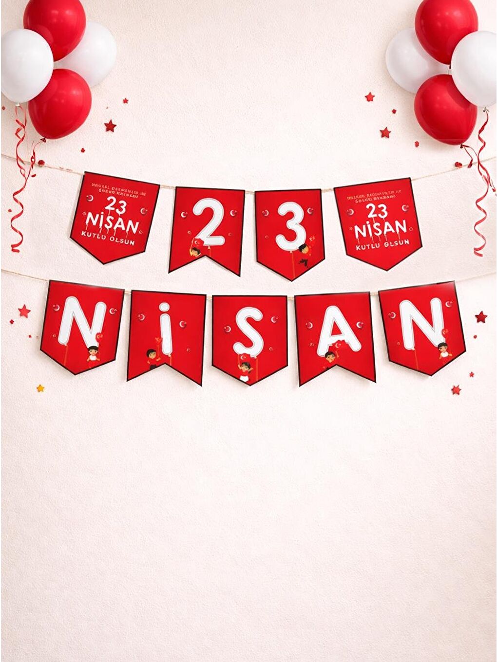 Kırmızı 23 Nisan Yazılı Banner Süs  – Milli Bayram Okul Sınıf Süsleme