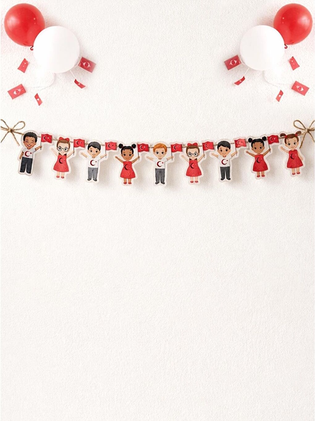 Kırmızı 23 Nisan Çocuk Figürlü Banner Süs – Milli Bayram Okul Sınıf Süsleme