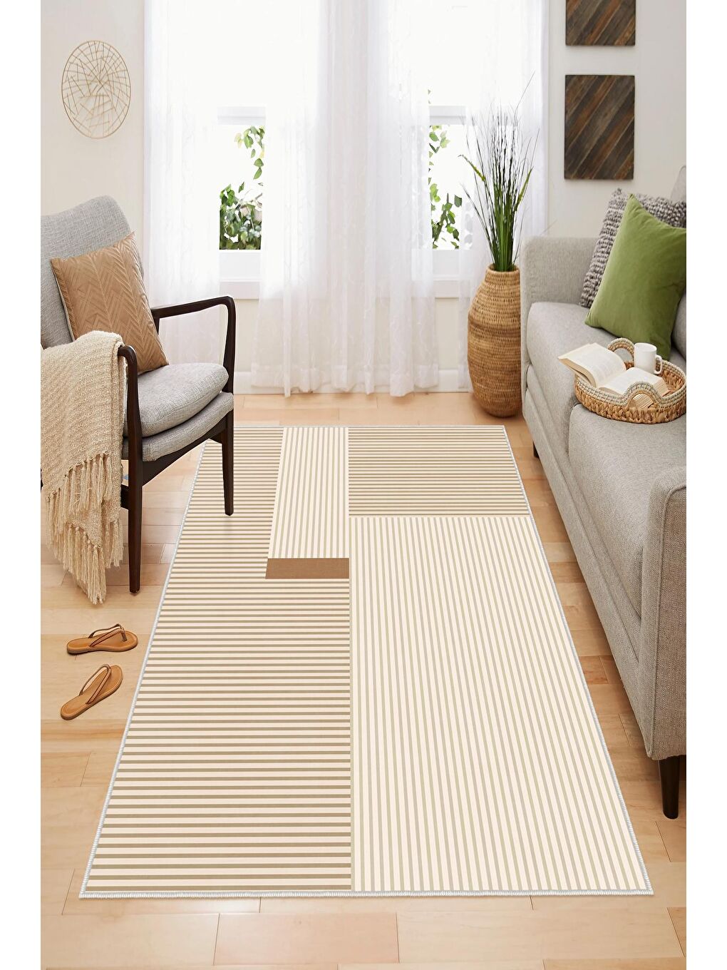 Bej Dekoratif Özel Tasarım Yıkanabilir, Modern Halı  120x180