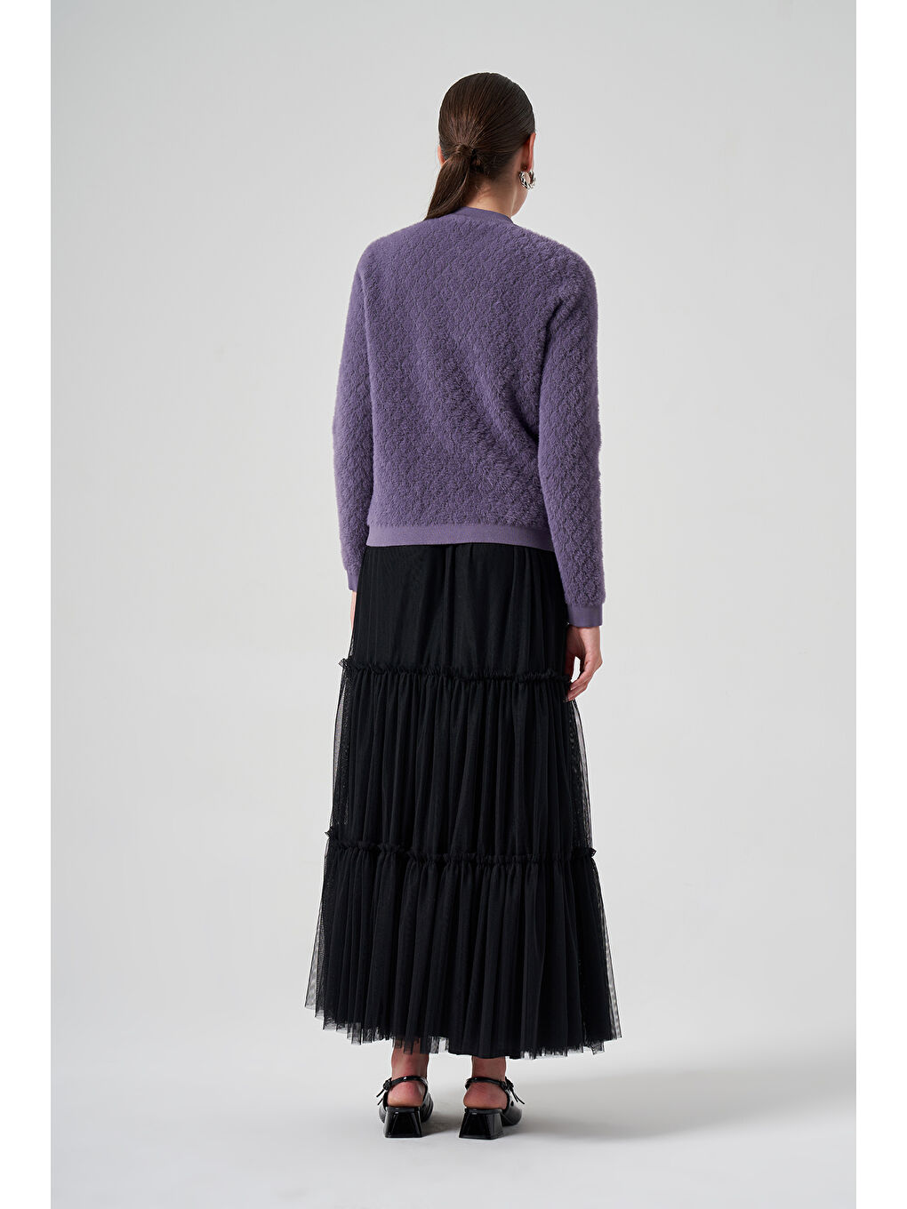 Mor Triko Düğme Detay Kısa Hırka 7001 Violet-3