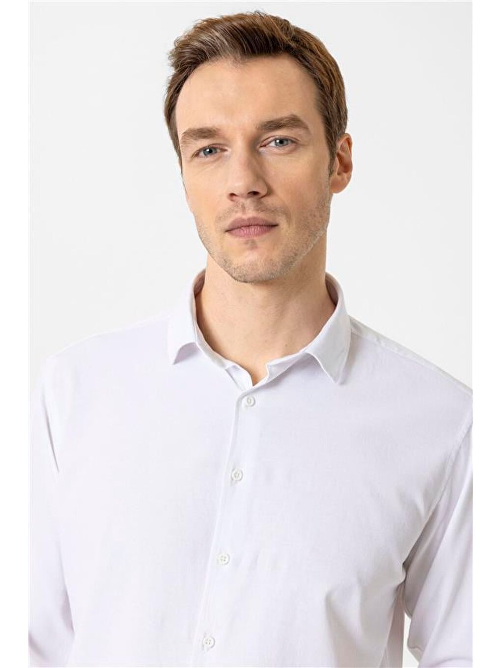 Beyaz Slim Düz Klasik Yaka Gömlek-3