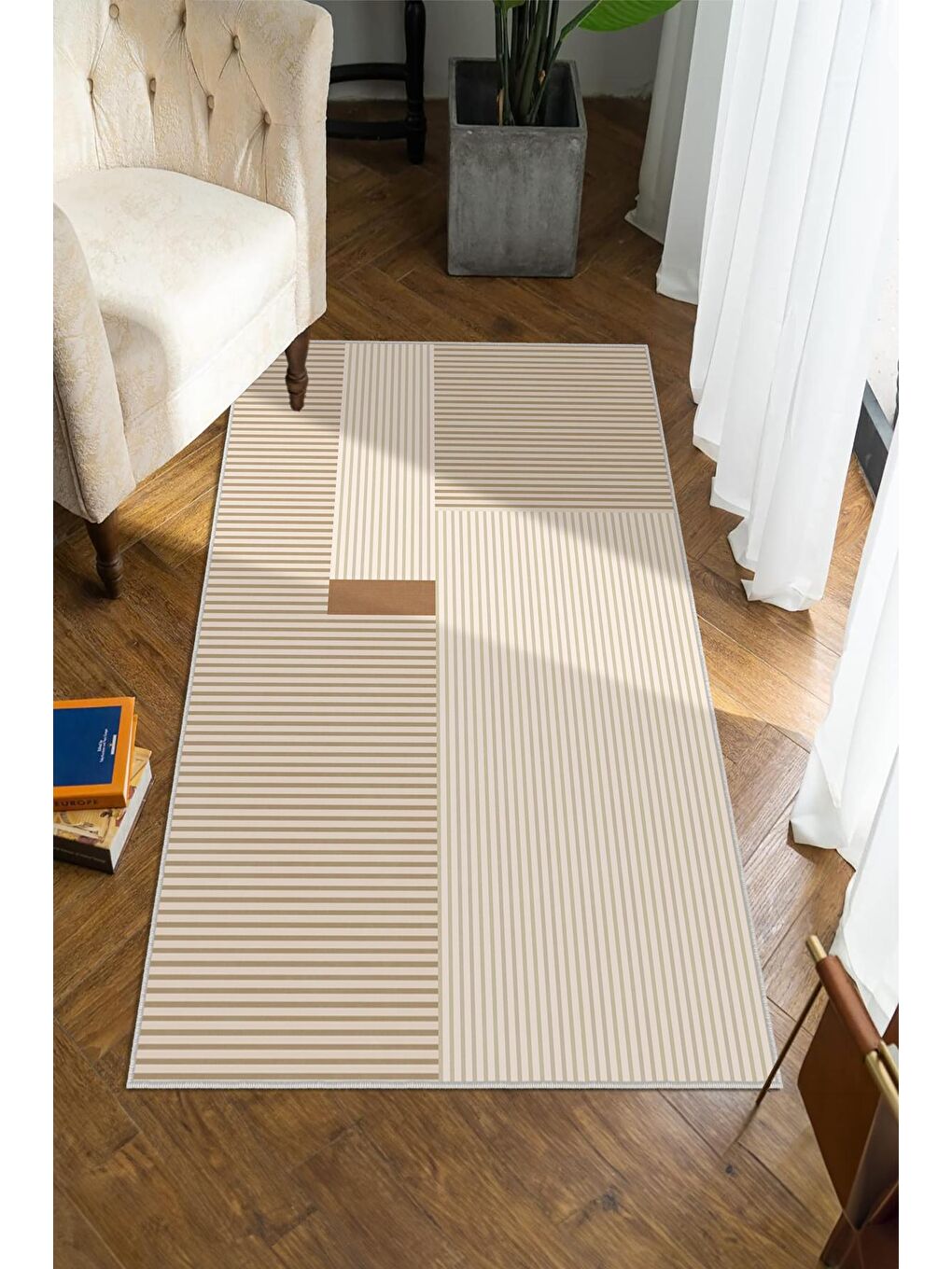 Bej Dekoratif Özel Tasarım Yıkanabilir, Modern Halı  120x180-1