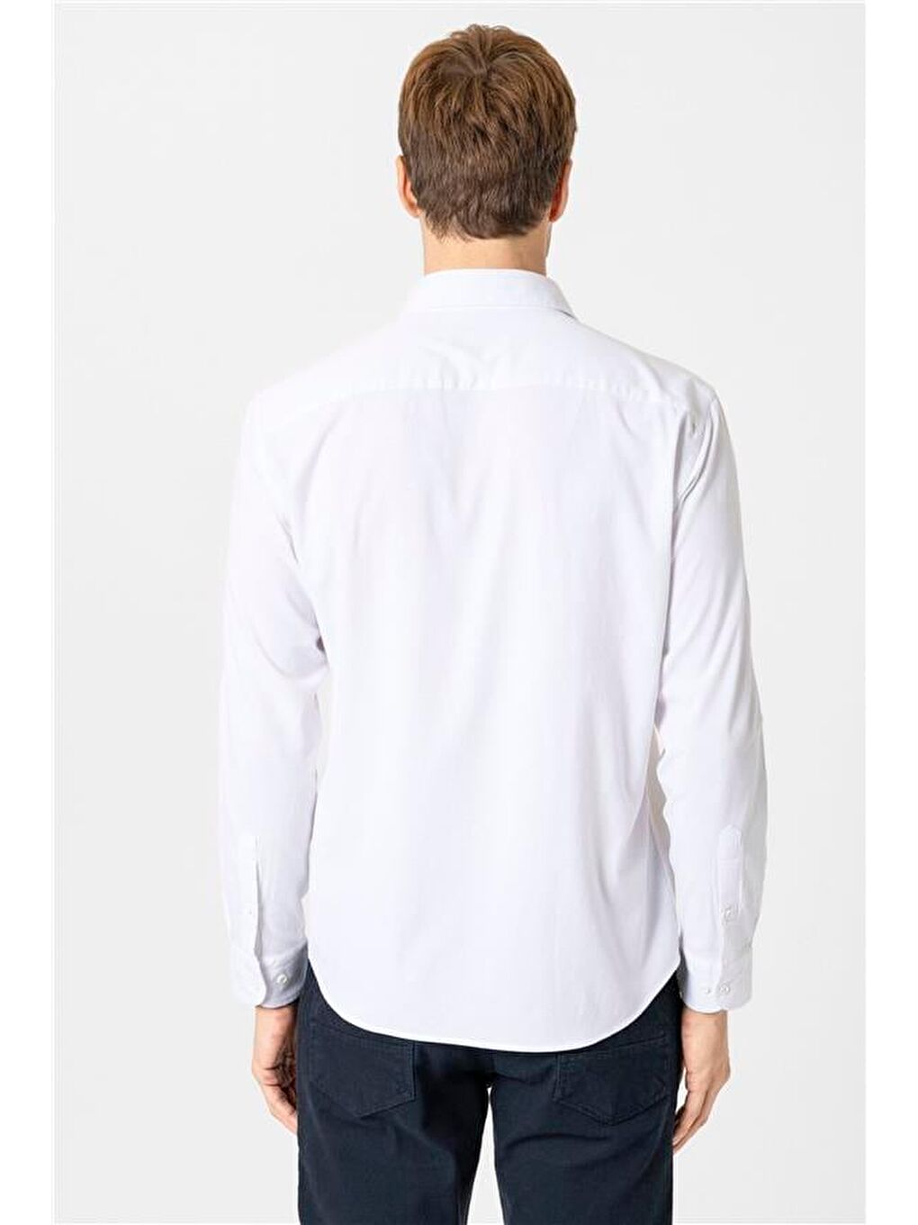 Beyaz Slim Düz Klasik Yaka Gömlek-4