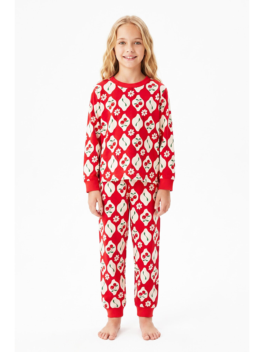 Kırmızı Kız Çocuk %100 Pamuk Ve Baskılı Pijama Takımı 3-13 Yaş 12738ıs-2