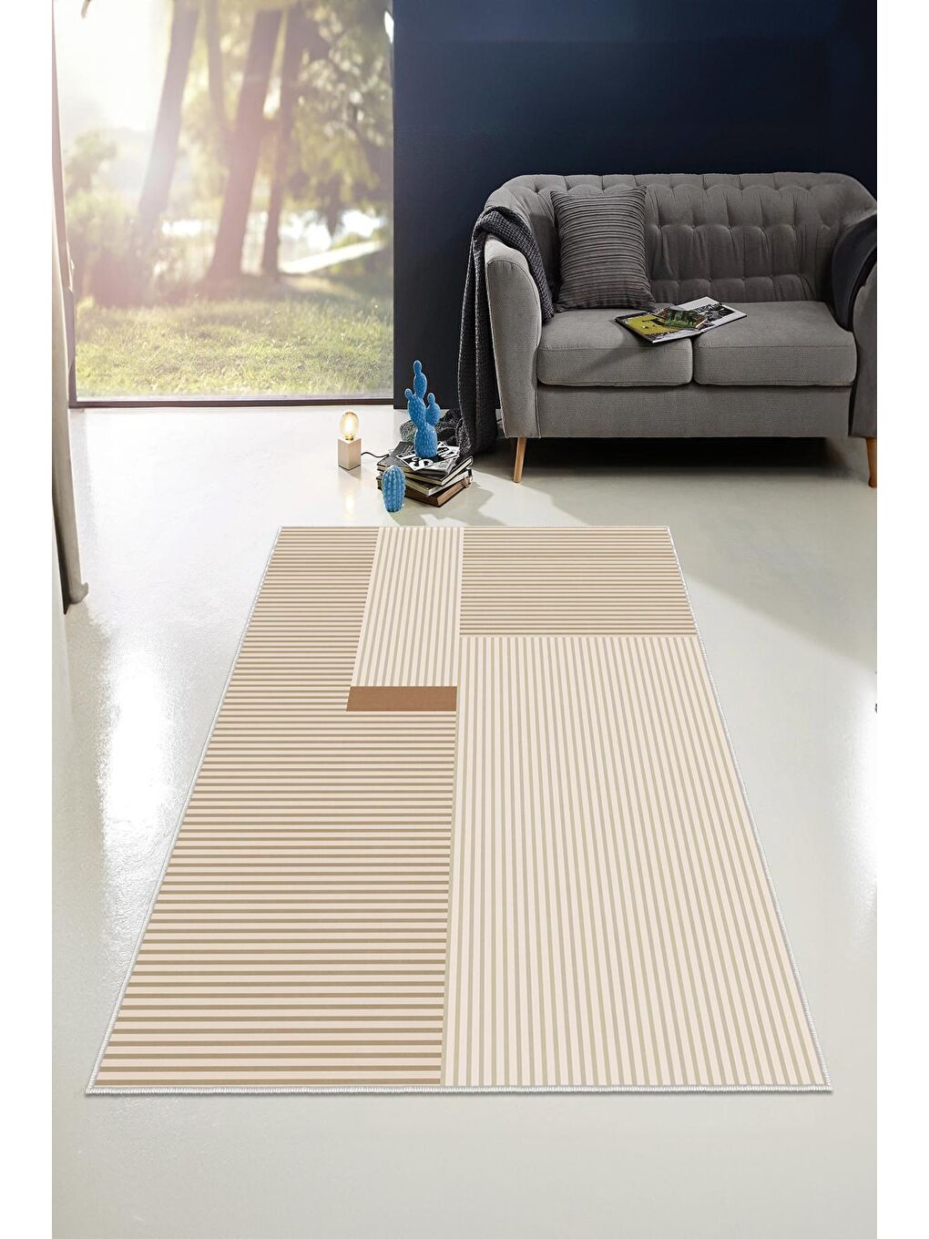 Bej Dekoratif Özel Tasarım Yıkanabilir, Modern Halı  120x180-2
