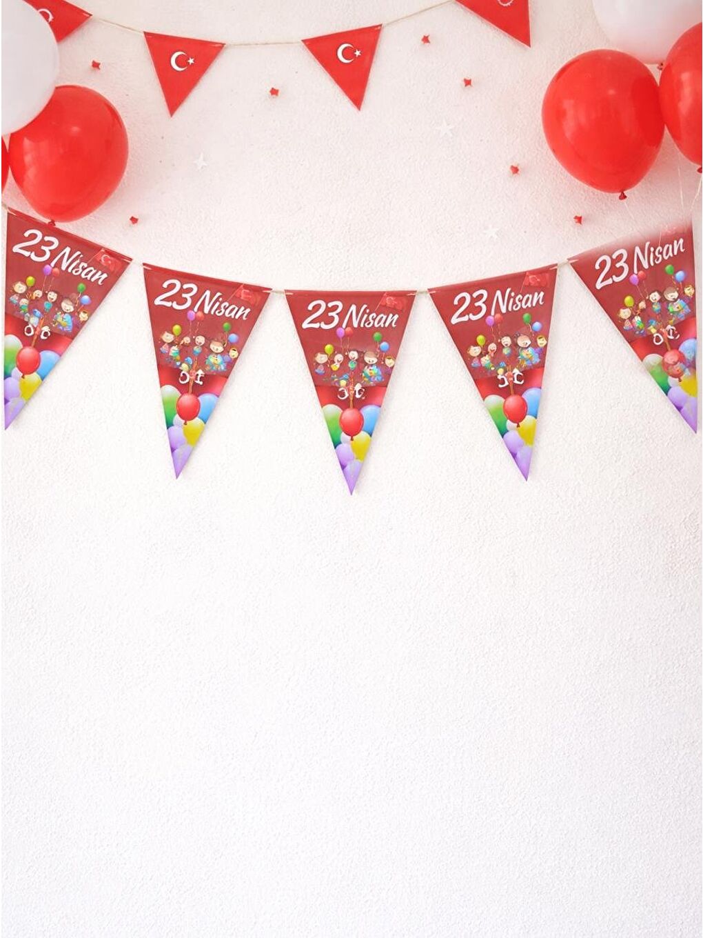 Kırmızı 23 Nisan Üçgen Flama Bayrak  – Sınıf Okul Milli Bayram Dekoru