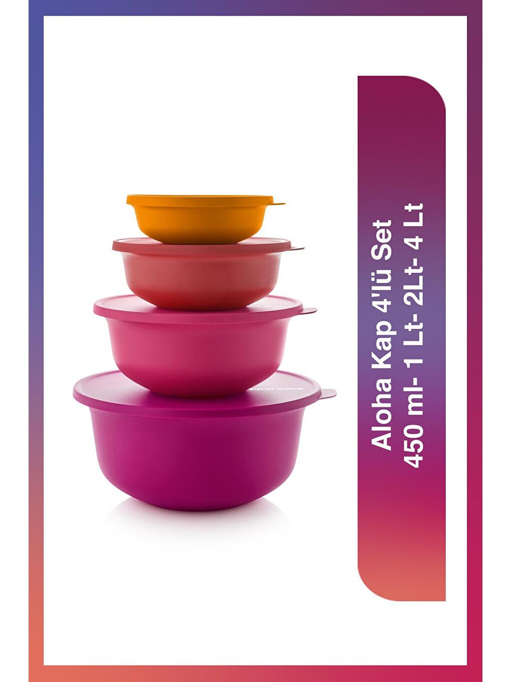 Tupperware Karışık Aloha Kap 4'lü Set 450 ml- 1 Lt- 2Lt- 4 Lt