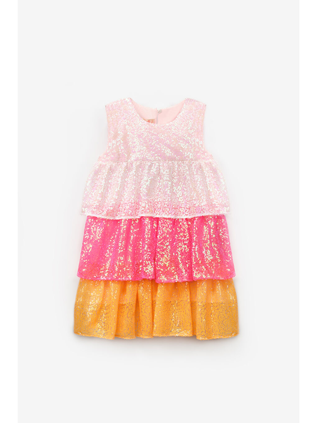 Beyaz Pullu Katlı Kız Çocuk Elbise - Lily-4