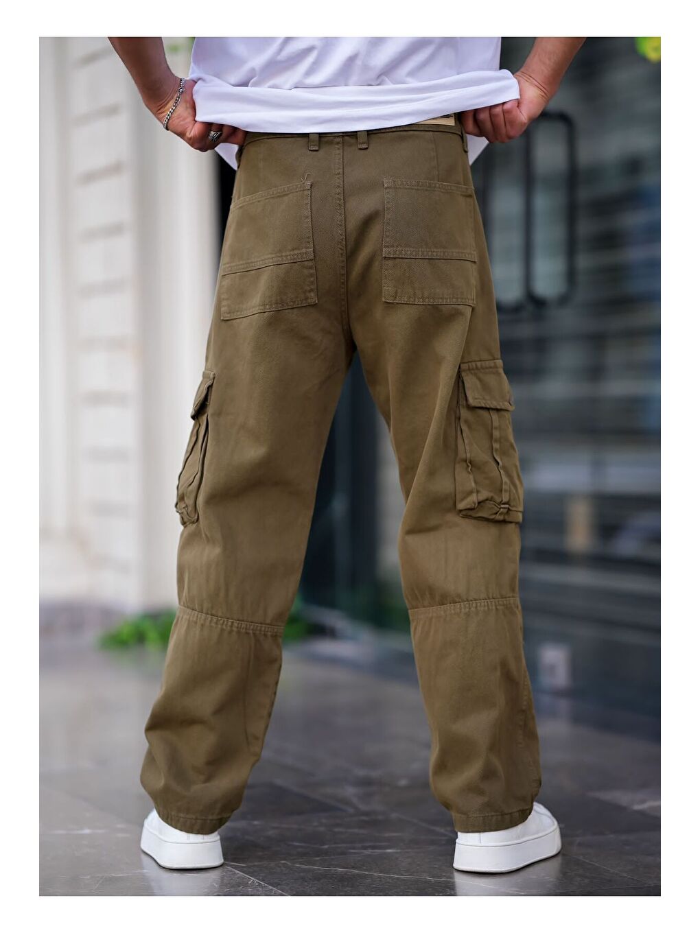 Erkek Kargo Cep Baggy Pantolon Haki Rengi-3
